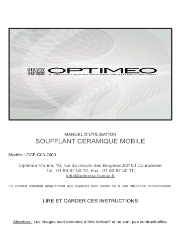Manuel du propriétaire | Optimea OCE-C03-2000 Chauffage soufflant Owner's Manual | Fixfr