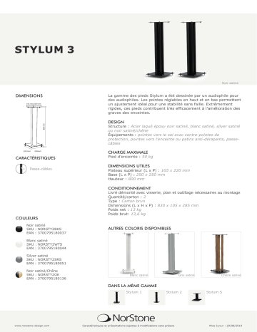 Product information | Norstone STYLUM 3 Blanc satinX2 Pied d'enceinte Product fiche | Fixfr