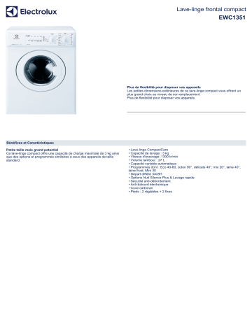 Product information | Electrolux EWC1351 Lave linge compact Product fiche | Fixfr