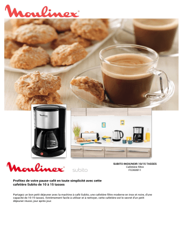 Product information | Moulinex FG360811 subito noir/inox Cafetière filtre Product fiche | Fixfr