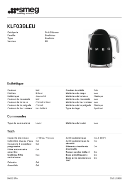 Smeg KLF03BLEU Noir Bouilloire Product fiche