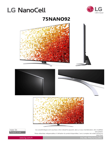 Product information | LG NanoCell 75NANO926 2021 TV LED Product fiche | Fixfr