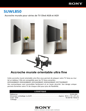 Product information | Sony Support mural SUWL850 Support mural TV Product fiche | Fixfr