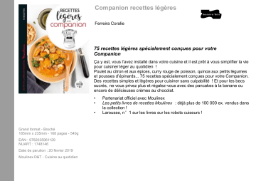 Product information | Dessain Et Tolra Recettes legeres avec Companion Livre de cuisine Product fiche | Fixfr