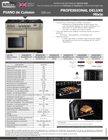 Product information | Falcon Professional DELUXE 100 CM NOIR BRILLANT Piano de cuisson mixte Manuel utilisateur | Fixfr