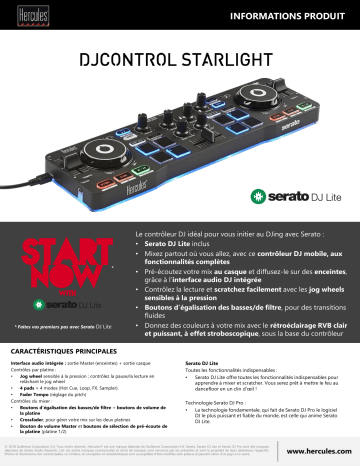 Product information | Hercules DJCONTROL STARLIGH Contrôleur USB Product fiche | Fixfr