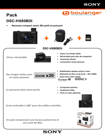 Product information | Sony DSC-HX80 + Etui + SD 8Go Appareil photo Compact Product fiche | Fixfr