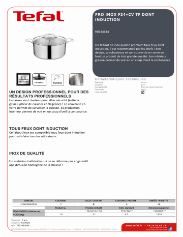 Product information | Tefal Pro Inox diam 24 cm induction H8614614 Faitout Product fiche | Fixfr