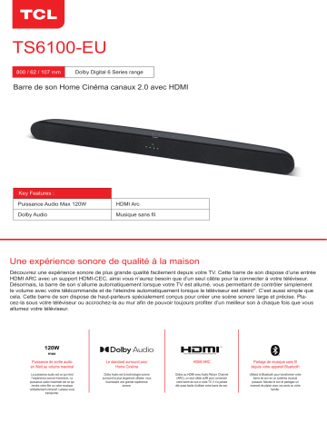 Product information | TCL TS6100 Barre de son Product fiche | Fixfr