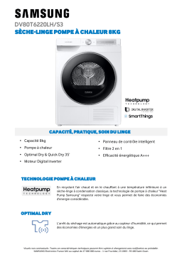 Samsung DV80T6220LH Sèche linge pompe à chaleur Product fiche