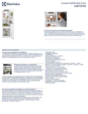 Product information | Electrolux LNS7TE19S Réfrigérateur 2 portes encastrable Product fiche | Fixfr