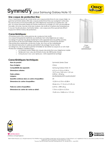 Product information | Otterbox Samsung Note 10 Symmetry transparent Coque Manuel utilisateur | Fixfr