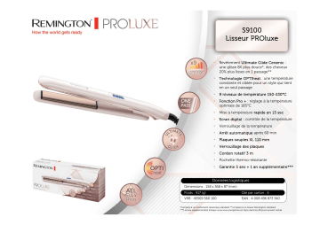 Product information | Remington S9100 PROluxe Lisseur Product fiche | Fixfr