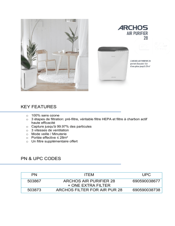 Product information | Archos ARCHOS AIR PURIFIER 28 Purificateur d'air Product fiche | Fixfr