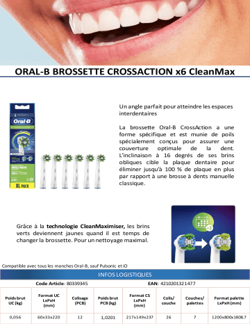 Product information | Oral-B Cross Action x6 Clean max Brossette dentaire Product fiche | Fixfr