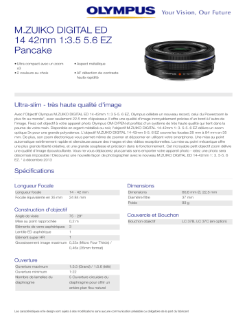 Product information | Olympus 14-42mm f/3.5-5.6 EZ noir Pancake Objectif pour Hybride Product fiche | Fixfr