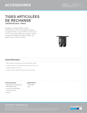 Product information | GoPro Tige articulée pour Hero 9/8 black / Max Fixation Manuel utilisateur | Fixfr