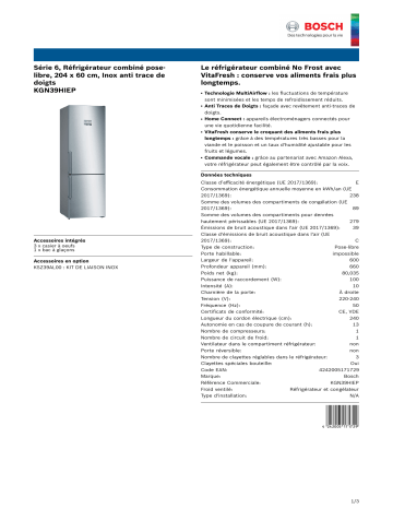 Product information | Bosch KGN39HIEP Réfrigérateur combiné Product fiche | Fixfr