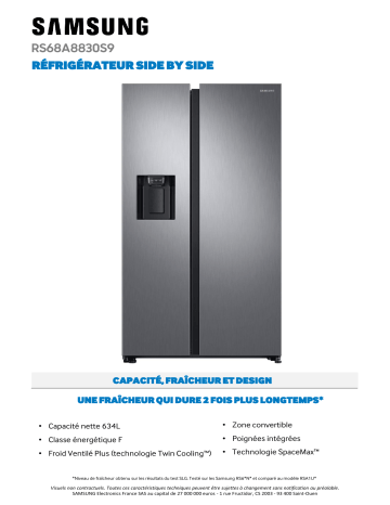 Product information | Samsung RS68A8830S9 Réfrigérateur Américain Product fiche | Fixfr