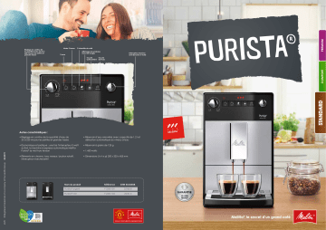 Product information | Melitta Purista Argent F230-101 Expresso Broyeur Product fiche | Fixfr