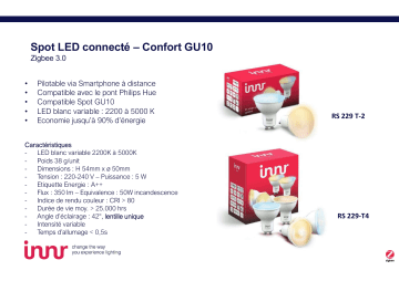 GU10 x2 Connectée Blanc variable confort | Product information | Innr GU10 x4 Connectée Blanc variable confort Ampoule connectée Product fiche | Fixfr