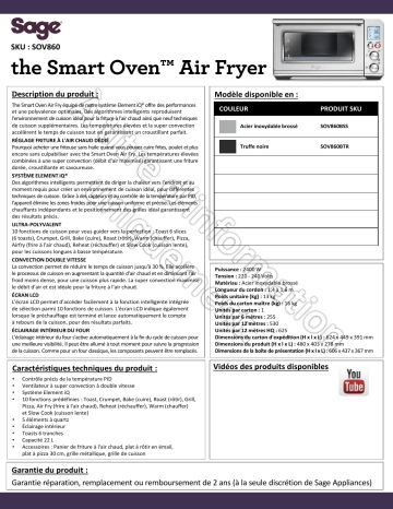 Product information | Sage Appliances Smart Oven Air Fryer Mini four Product fiche | Fixfr
