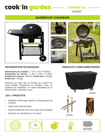 Product information | Cook'in Garden TONINO 60 Barbecue charbon Product fiche | Fixfr