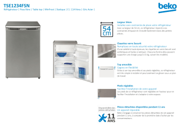Product information | Beko TSE1234FSN Réfrigérateur top Manuel utilisateur | Fixfr