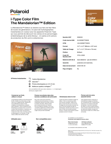 Product information | Polaroid Color film for i-Type - Mandalorian Papier photo instantané Product fiche | Fixfr