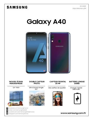 Product information | Samsung Galaxy A40 Bleu Smartphone Product fiche | Fixfr