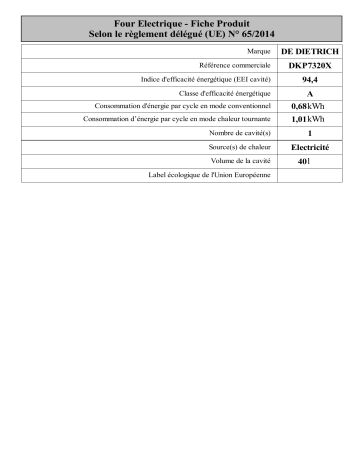 Product information | De Dietrich DKP7320X Four encastrable Product fiche | Fixfr