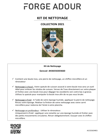 Product information | Forge Adour DE NETTOYAGE Kit de nettoyage Product fiche | Fixfr