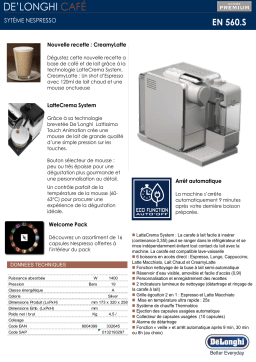 Delonghi Lattissima Touch 2 Silver EN560S Nespresso Product fiche