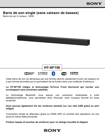 Product information | Sony HTSF150 Barre de son Product fiche | Fixfr