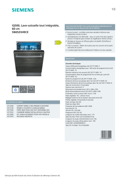 Siemens SN65ZX49CE IQ500 Lave vaisselle tout intégrable 60 cm Product fiche