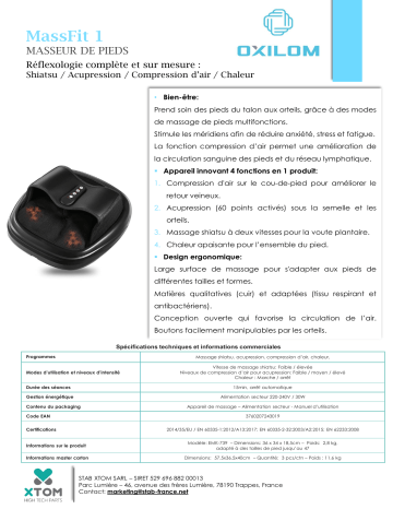 Product information | Oxilom MASSEUR COMPRESSEUR PIEDS Masseur pieds Product fiche | Fixfr