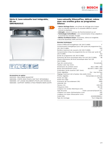 Product information | Bosch SMV46AX01E SERIE 4 Lave vaisselle tout intégrable Product fiche | Fixfr