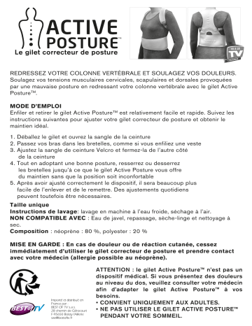 Owner's manual | Best Of Tv Active Posture Correcteur de posture Manuel du propriétaire | Fixfr
