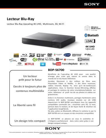 Product information | Sony BDPS6700 Lecteur Blu-Ray Product fiche | Fixfr