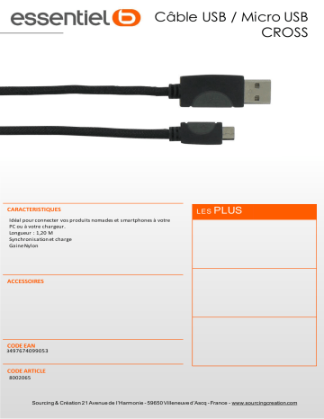 Product information | Essentielb Nylon 1M20 Câble micro USB Product fiche | Fixfr