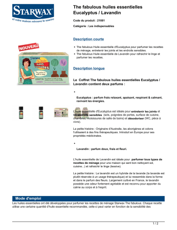 Product information | Starwax The Fabulous 2 Huiles essentielles lavande/eucalyptus Produit d'entretien Product fiche | Fixfr