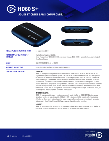 Product information | Elgato Game Capture HD60S+ Boîtier d'enregistrement Product fiche | Fixfr