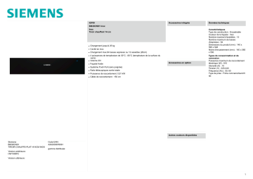Product information | Siemens BI630CNS1 IQ700 Tiroir Chauffant Product fiche | Fixfr