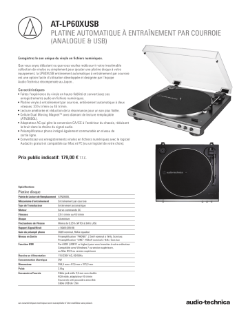 Product information | Audio Technica AT-LP60XUSBGM Platine vinyle Product fiche | Fixfr