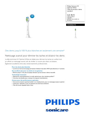 Product information | Philips Sonicare - HX6066/10 Brossette dentaire Product fiche | Fixfr