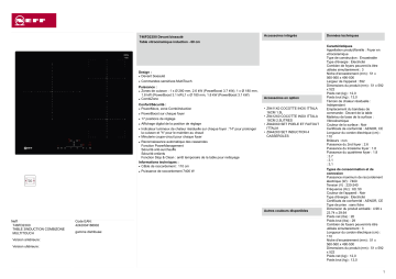 Product information | Neff T46FD23X0 N70 Table induction Product fiche | Fixfr