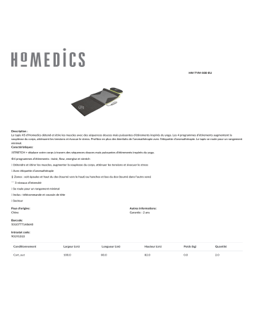 Product information | Homedics d etirement TYM-500 Tapis d'étirement Product fiche | Fixfr