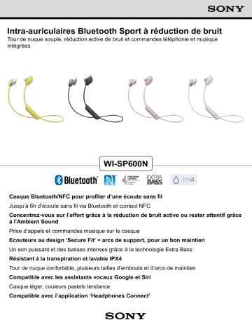 Product information | Sony WISP600N Ecouteurs sport Product fiche | Fixfr