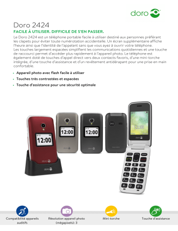 Product information | Doro 2424 Noir / Blanc Téléphone portable Product fiche | Fixfr