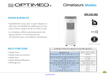 Product information | Optimeo OPC-C01-091 Climatiseur Product fiche | Fixfr